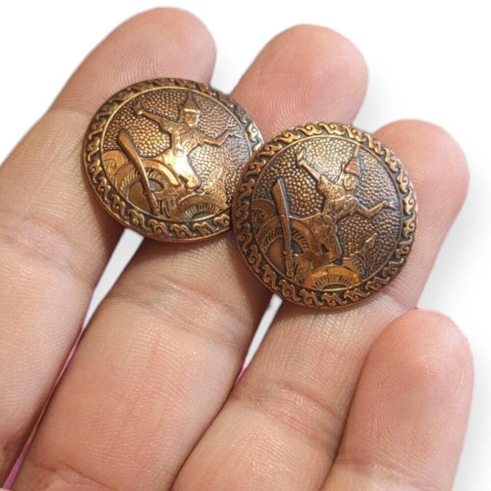 Vintage Siam Dancer Copper Clip Back Earrings Thai Thailand Sword Fashion